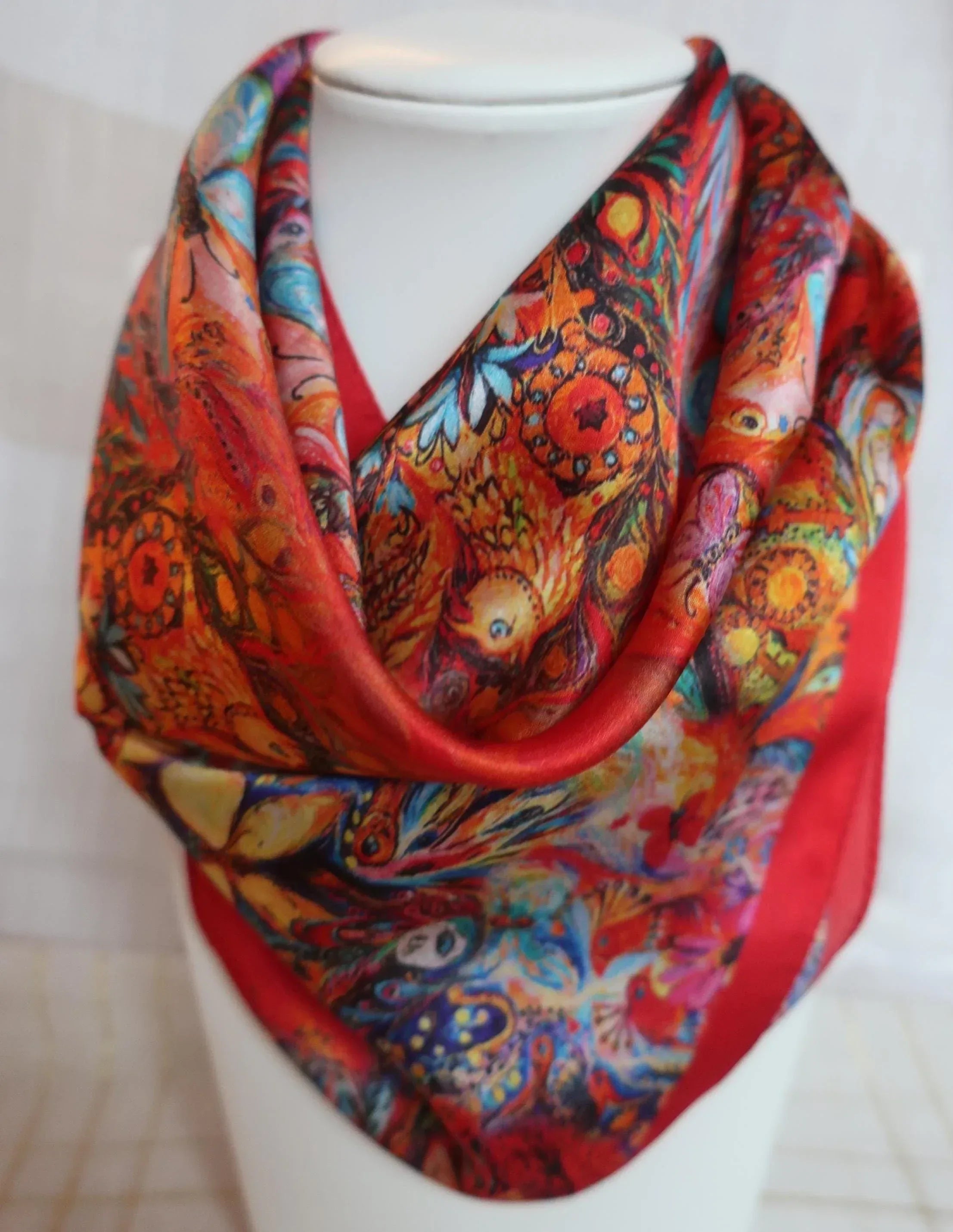 Artistically Vibrant Garden of Fire Silk Scarf 53x53 cm - Scarves4you