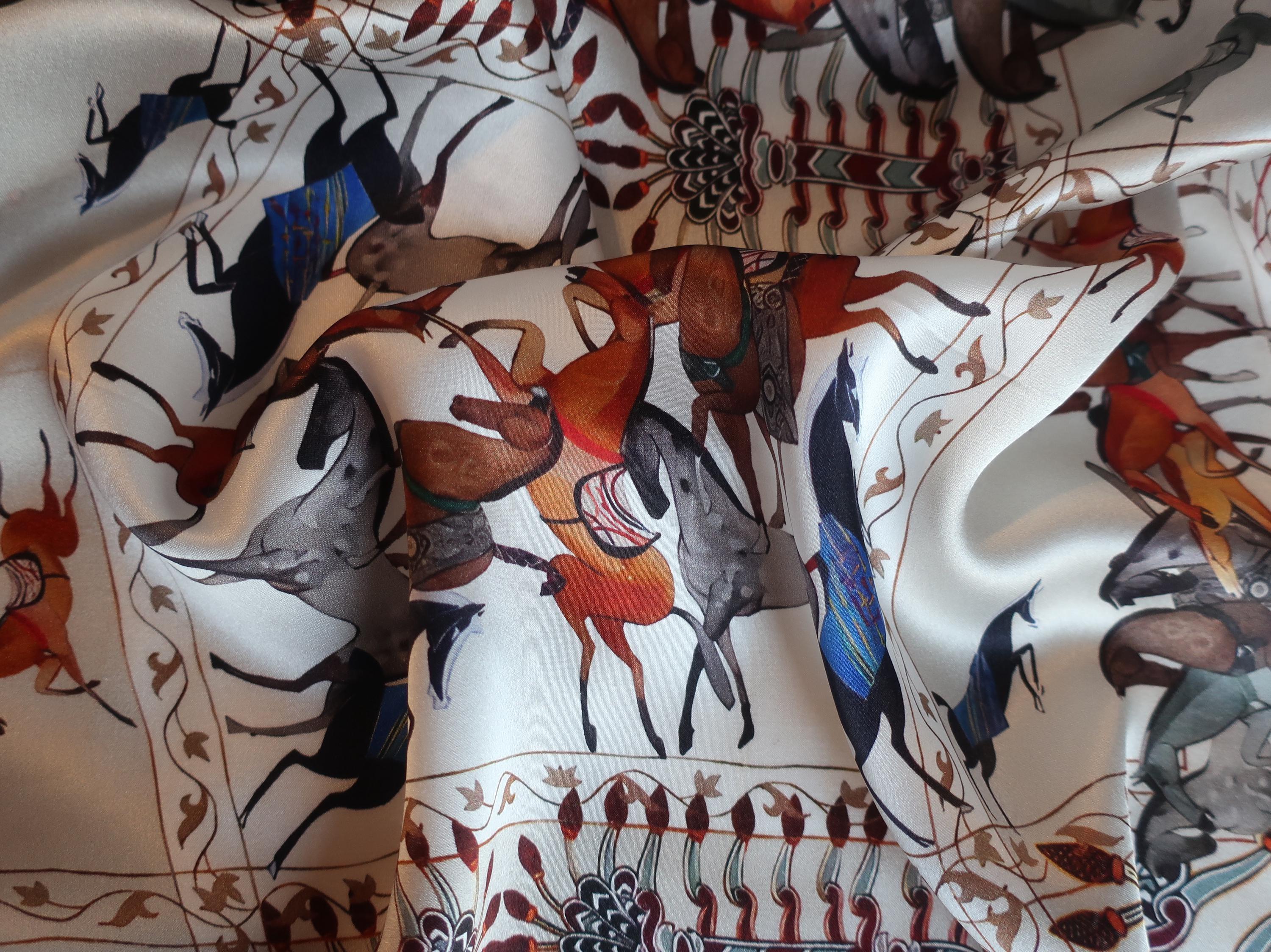 Natural Mulberry Silk Square Scarf - Vintage Equestrian Horse Print 53x53cm - Scarves4you