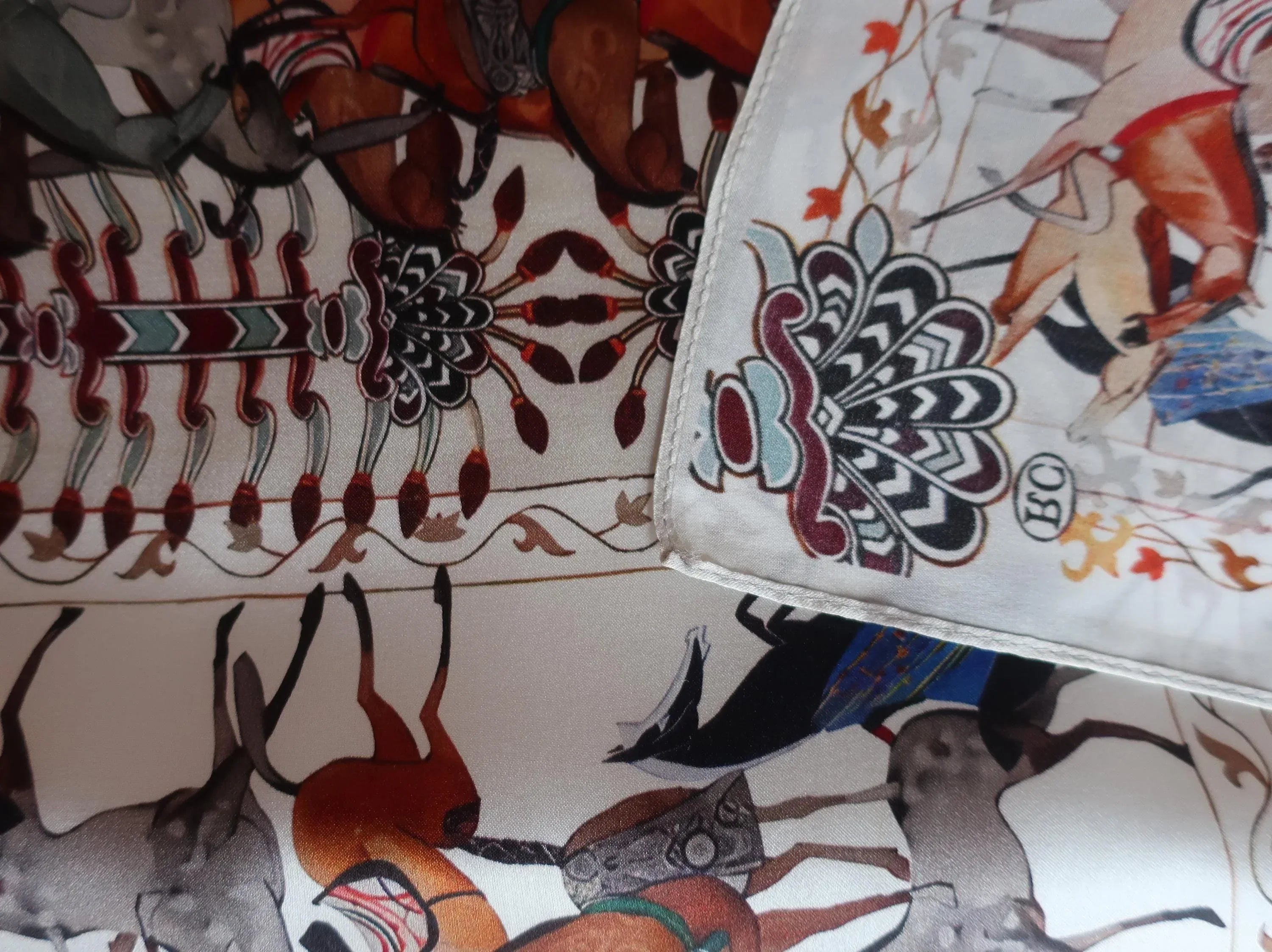 Natural Mulberry Silk Square Scarf - Vintage Equestrian Horse Print 53x53cm - Scarves4you