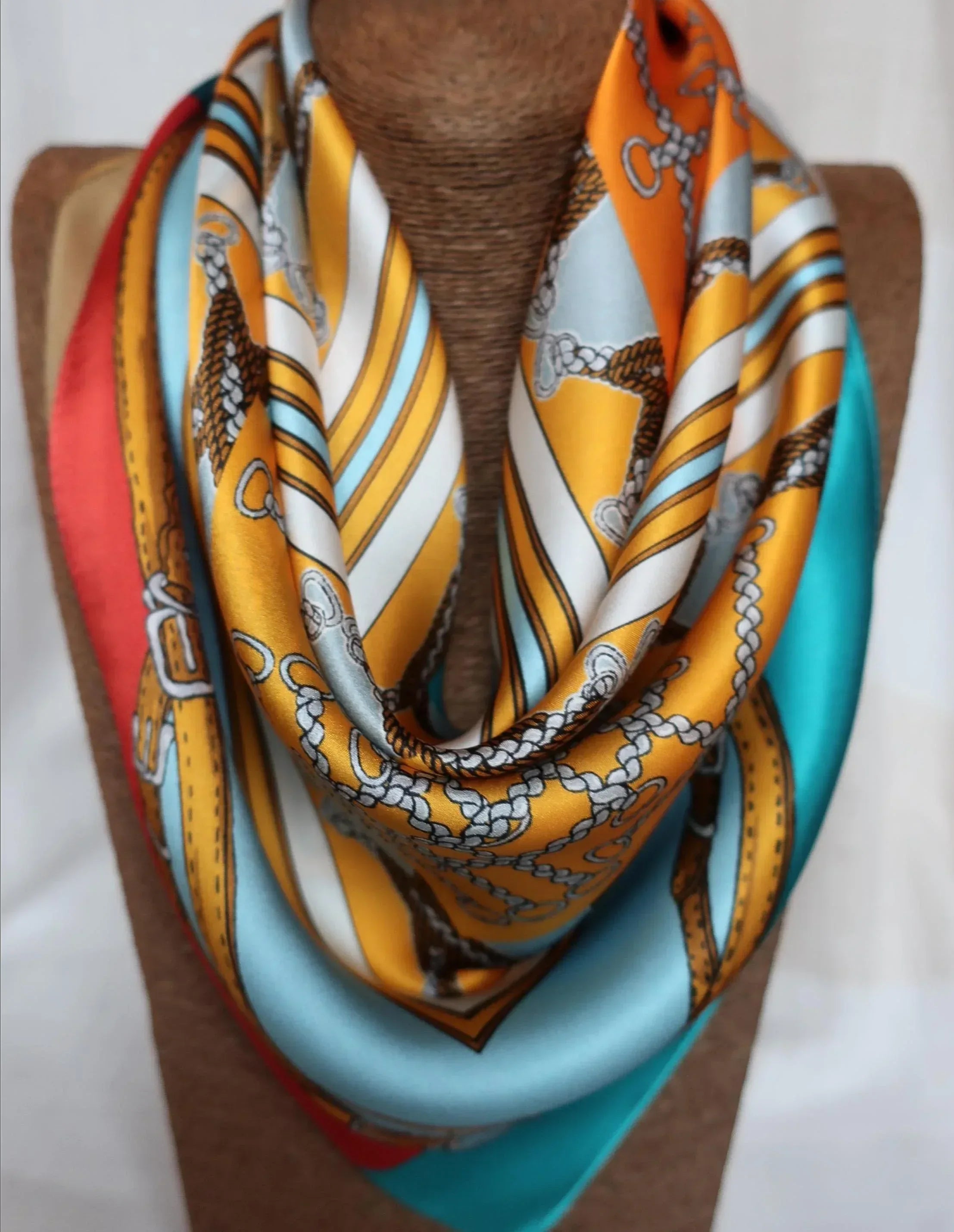 Silk Square Scarf 70×70 cm – Equestrian Chain Print | 4 Color Variations - Scarves4you