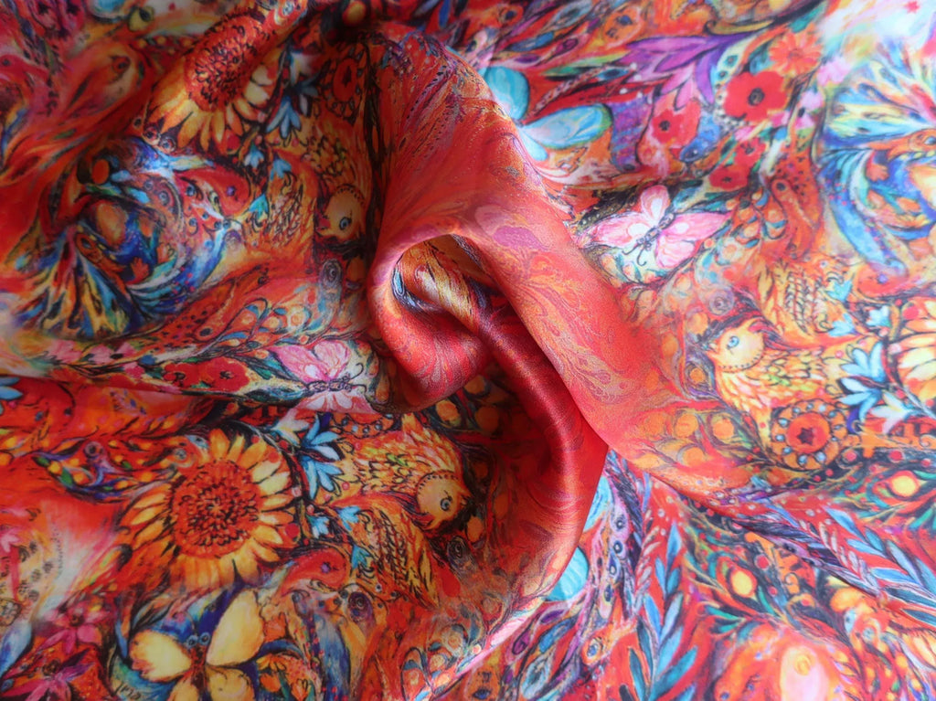 Artistically Vibrant Garden of Fire Silk Scarf 53x53 cm - Scarves4you
