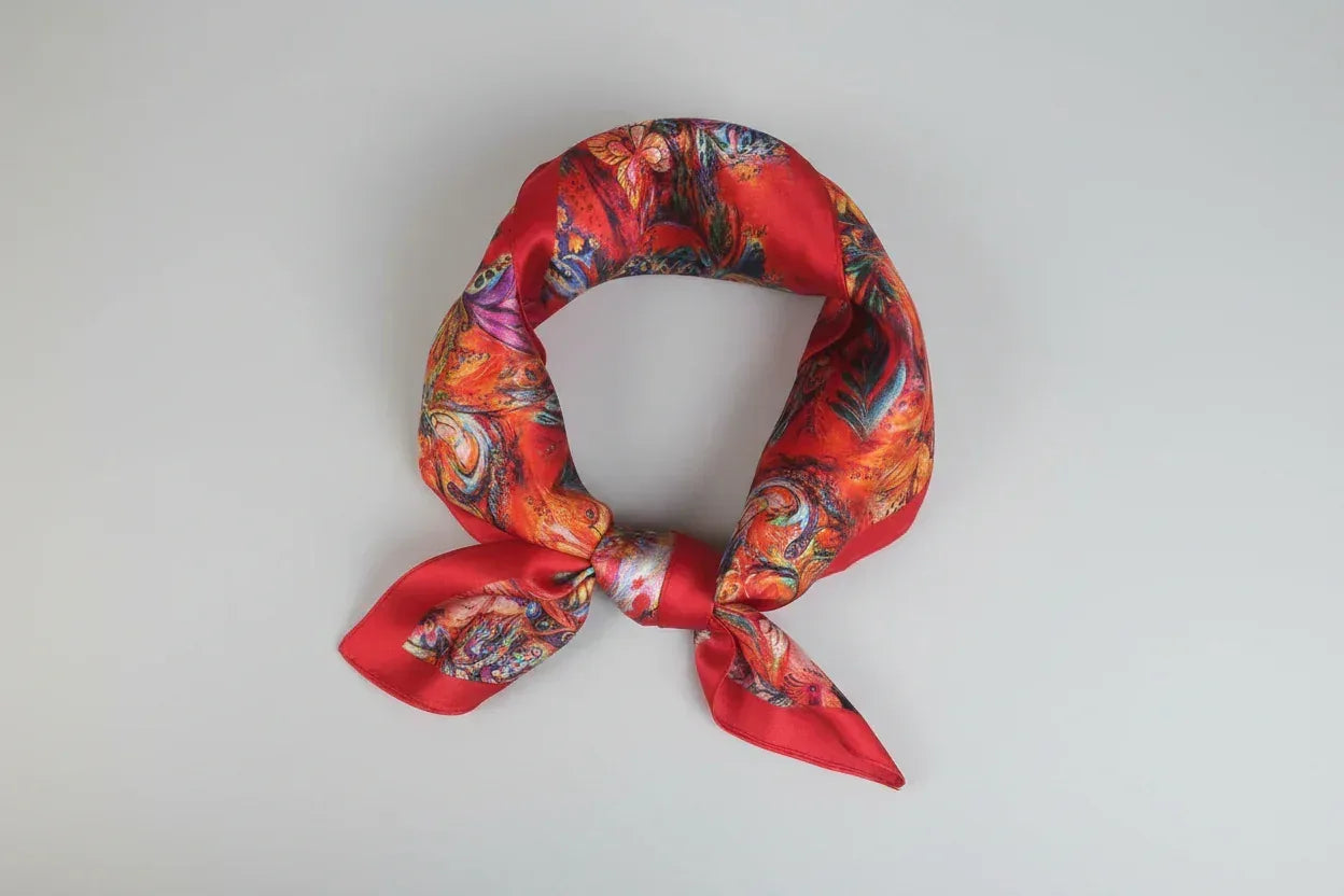 Artistically Vibrant Garden of Fire Silk Scarf 53x53 cm - Scarves4you