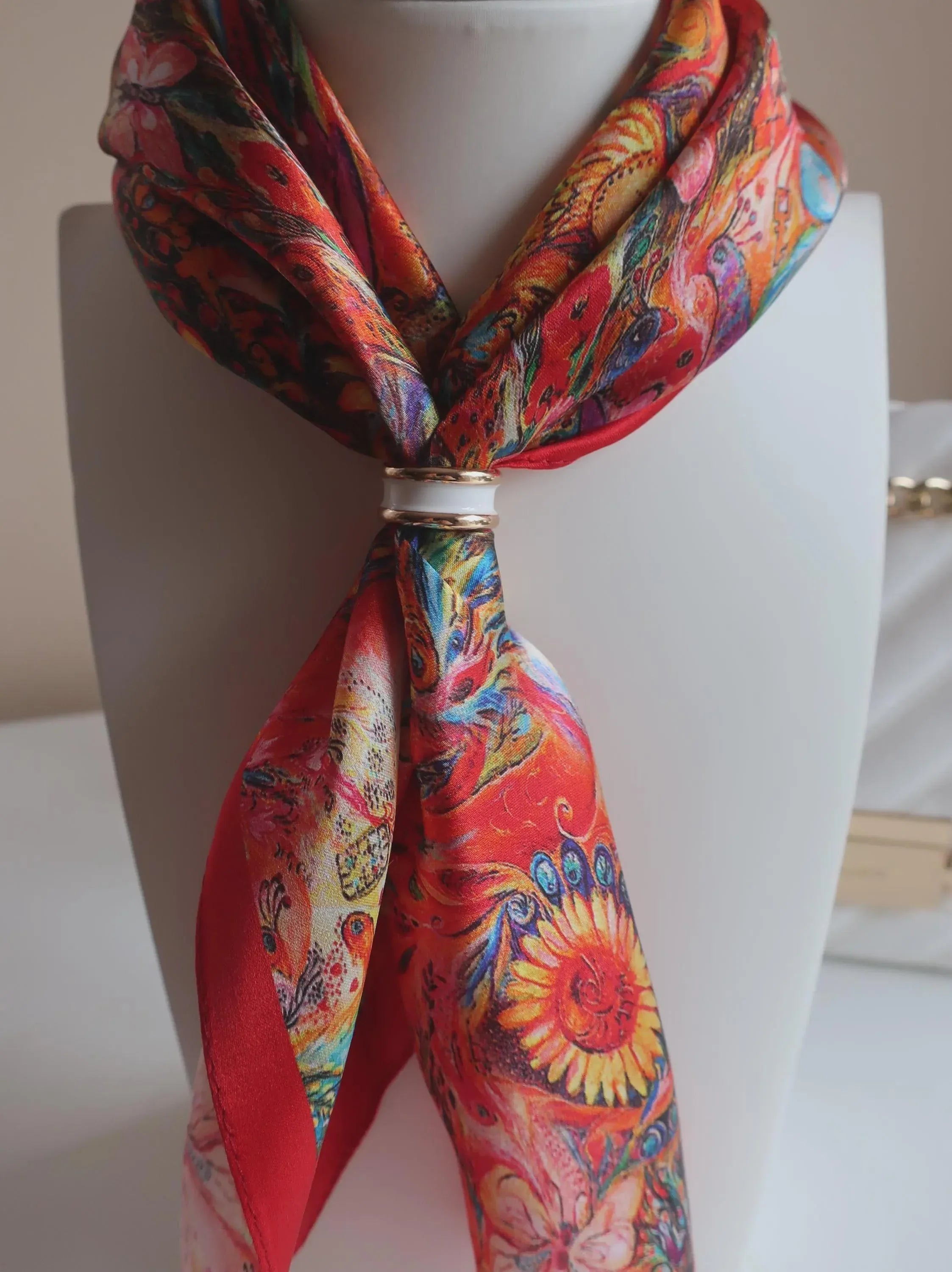 Artistically Vibrant Garden of Fire Silk Scarf 53x53 cm - Scarves4you