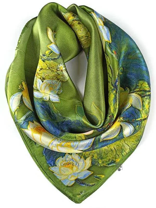 Green Floral Silk Scarf - 53cm - Scarves4you