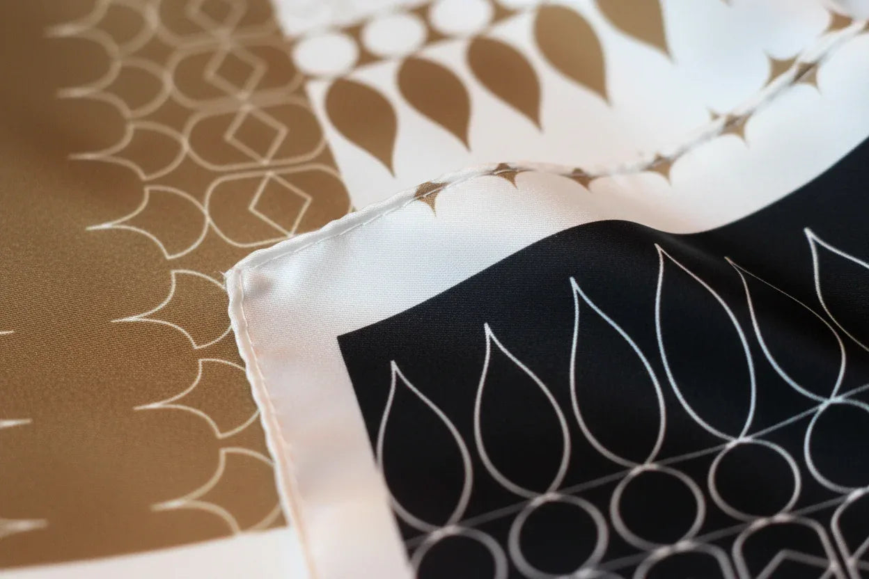 53x53 cm Mulberry Silk Geometric Scarf | Black White Gold | Luxury Square Scarf | Women's & Men's Neckerchief - Scarves4you