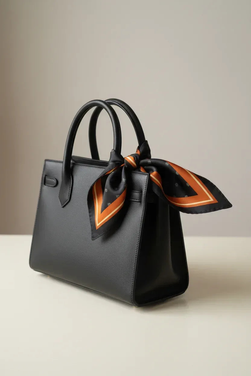 53x53 cm Mulberry Silk Scarf | Black Floral with Rust Border | Luxury Square Scarf | Women's & Men's Neckerchief - Scarves4you