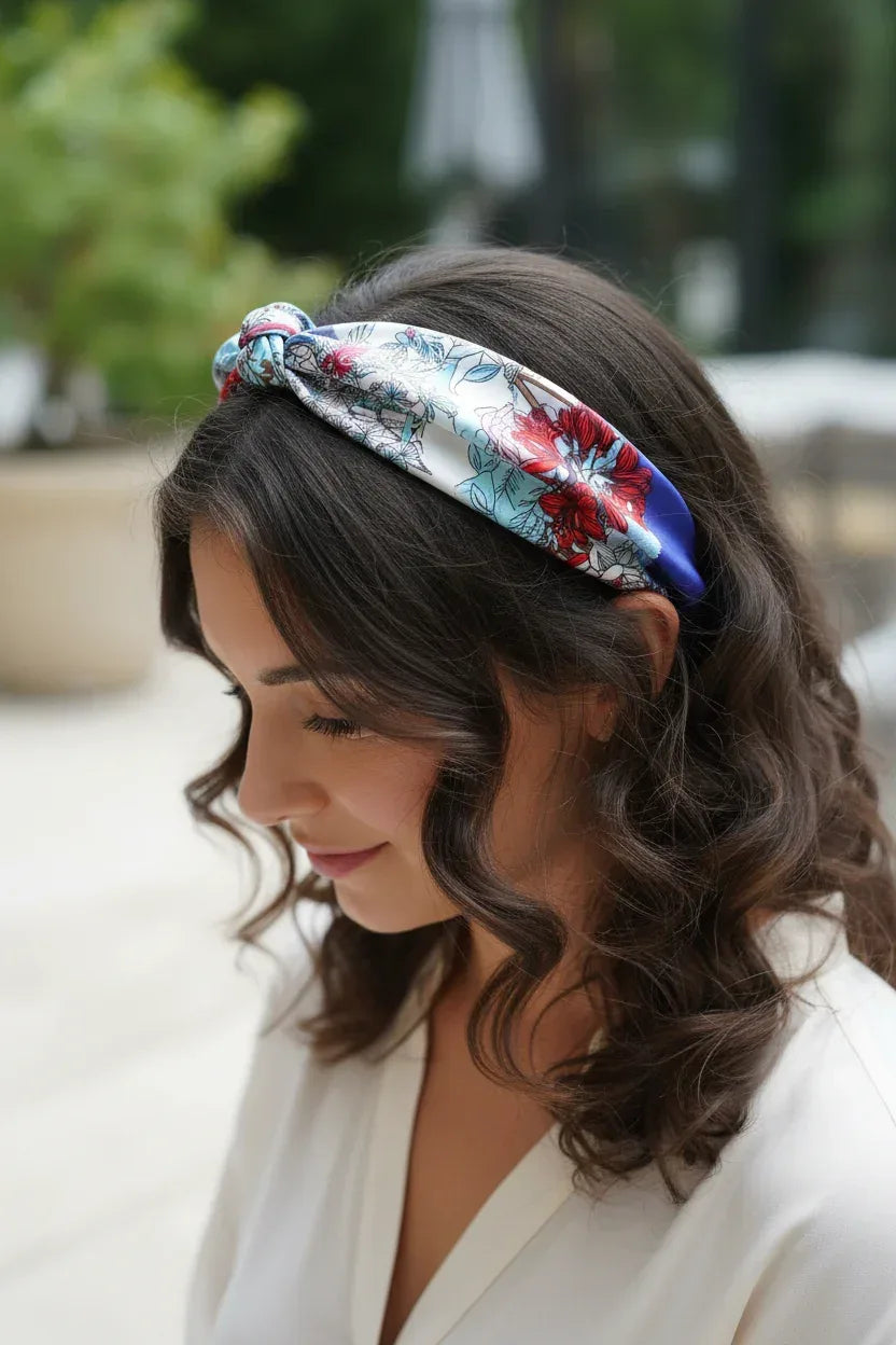 Silk Square Scarf – Floral Deer Print in Blue & Red | 53×53 cm - Scarves4you