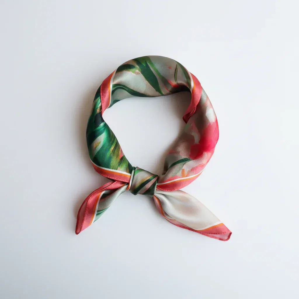 Silk Square Scarf 53×53 cm – Hand-Painted Red Flowers | Watercolor Floral Art - Scarves4you