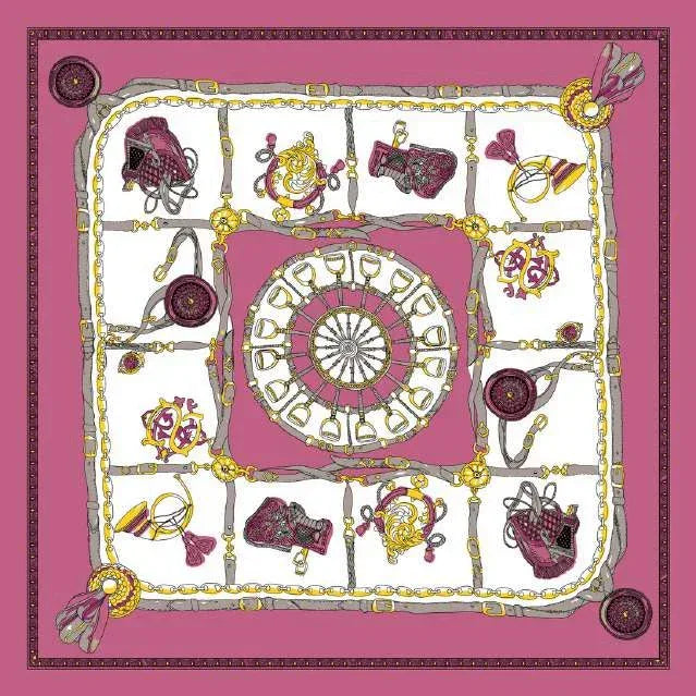 100% Mulberry Silk Square Scarf 53x53cm — Pink Chain & Medallion - Scarves4you