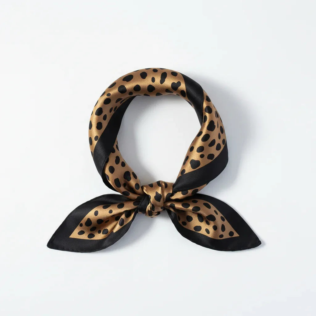 Silk Square Scarf 53×53 cm – Leopard Print with Black Border | Animal Print Bandana - Scarves4you