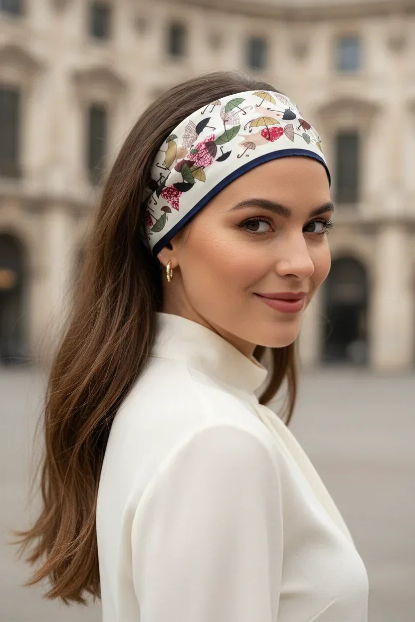 Silk Square Scarf 53×53 cm – Colorful Umbrella Print | Playful Bandana Design - Scarves4you