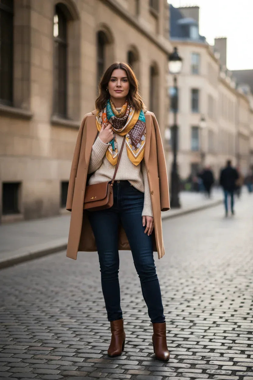 Silk Square Scarf 70×70 cm – Equestrian Chain Print | 4 Color Variations - Scarves4you