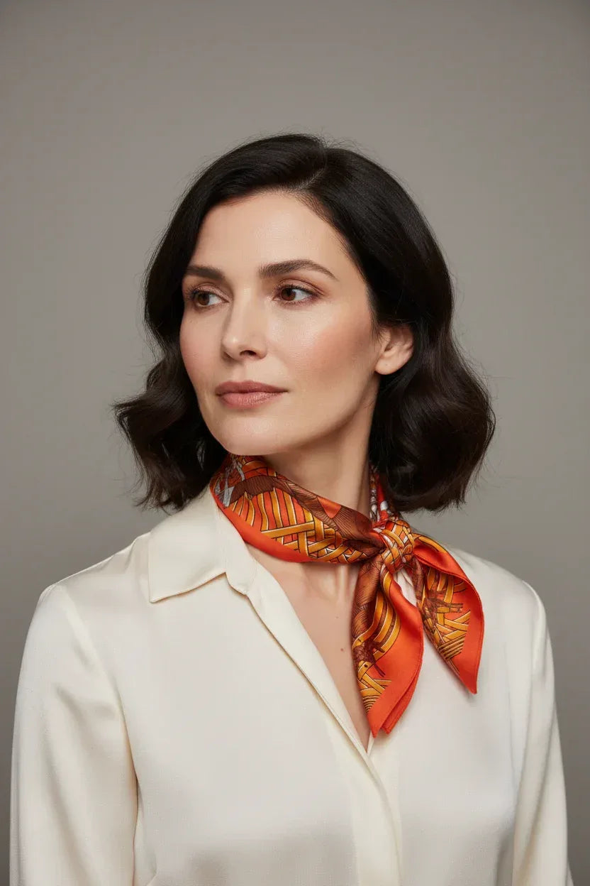 Orange Horse Geometric Silk Scarf - 53cm - Scarves4you