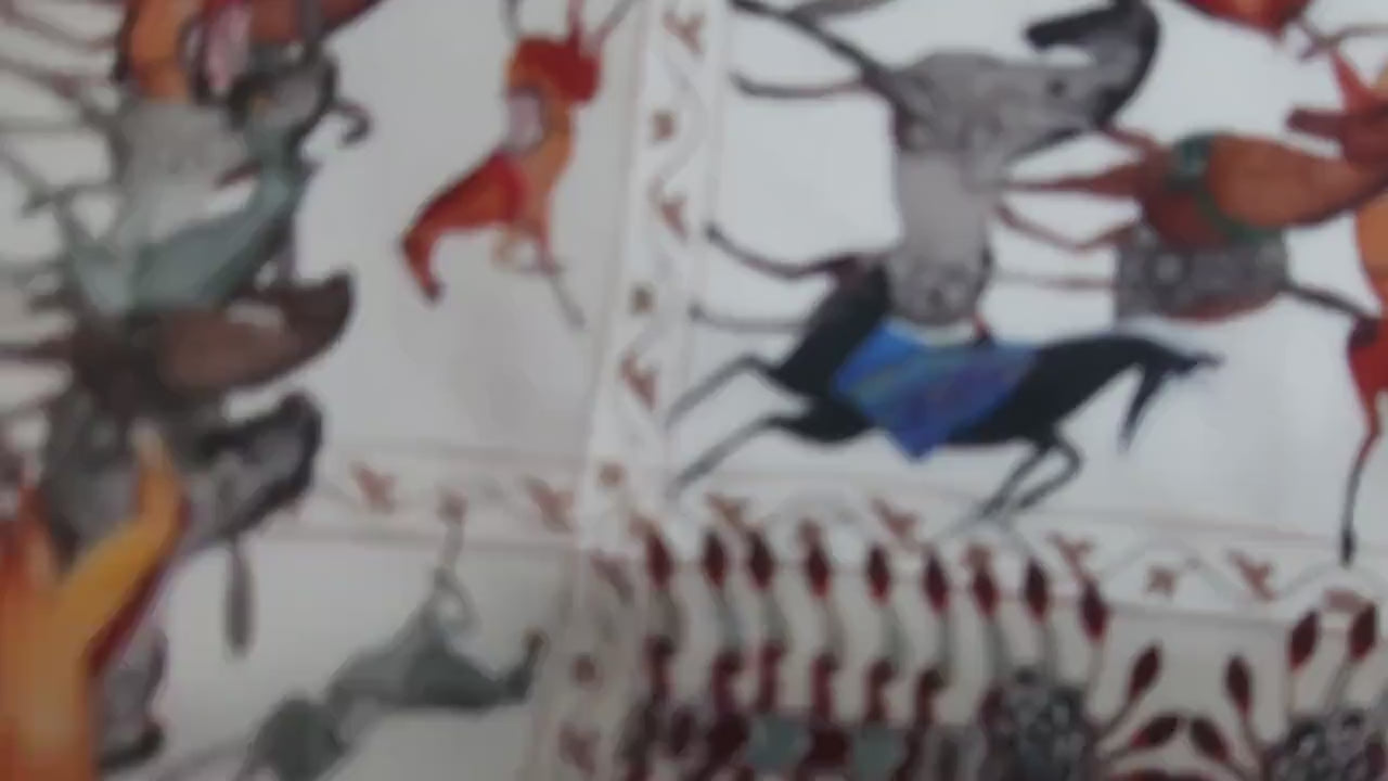 Natural Mulberry Silk Scarf – Vintage Equestrian Horse Print Design – 53x53 cm