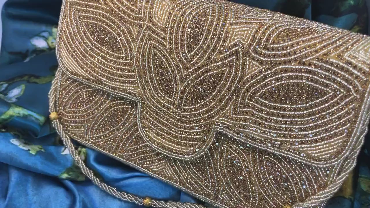 Gold Beaded Clutch Bag - Handcrafted Evening Purse