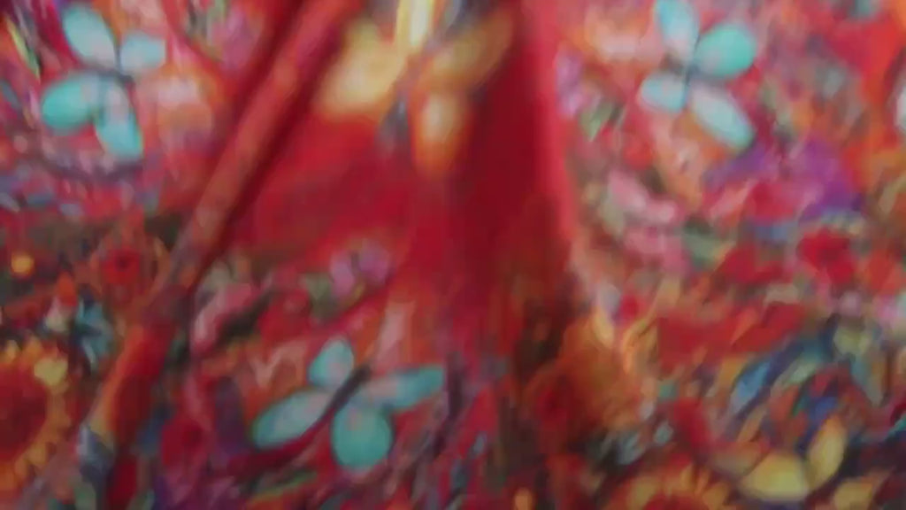 Natural Mulberry Silk Scarf – Vibrant Garden of Fire Design – 53x53 cm