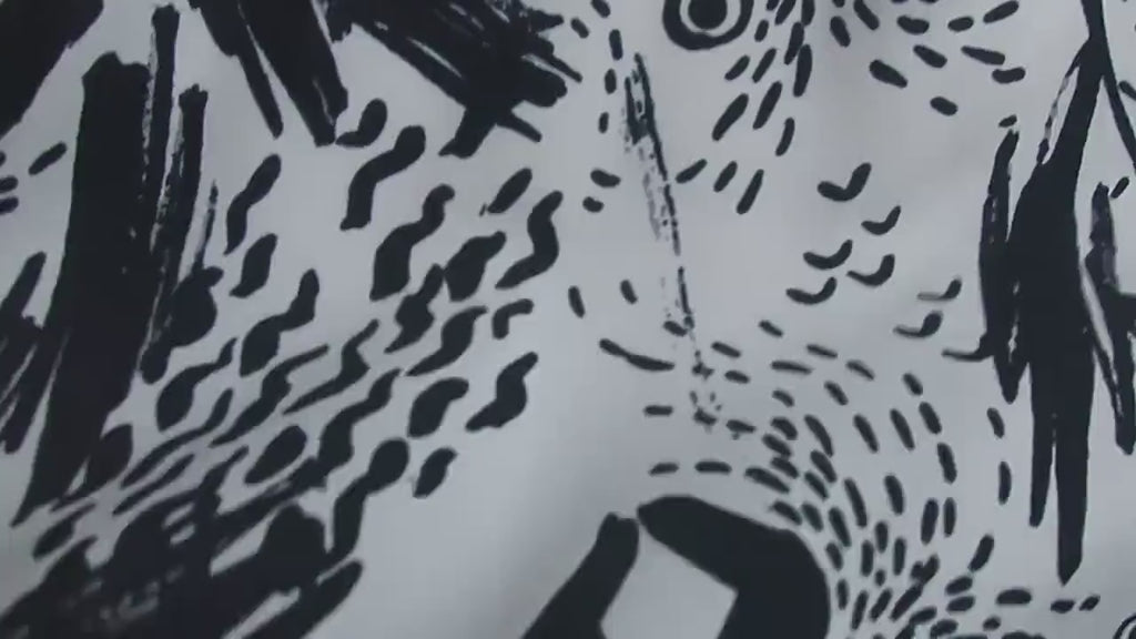 Natural Mulberry Silk Scarf – Black & White Abstract Art Design – 53x53 cm