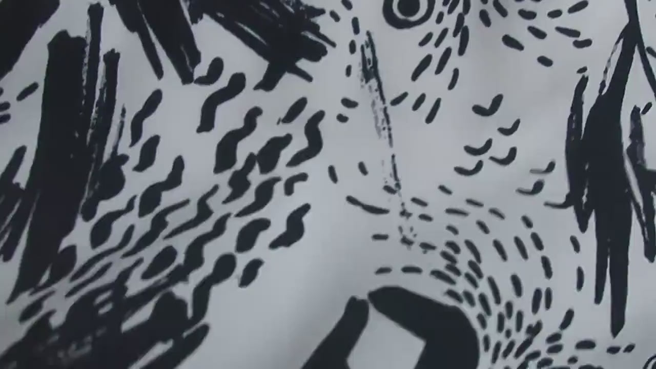 Natural Mulberry Silk Scarf – Black & White Abstract Art Design – 53x53 cm