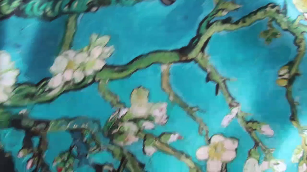 Natural Mulberry Silk Scarf – Turquoise Blue Almond Blossom Design – 53x53 cm