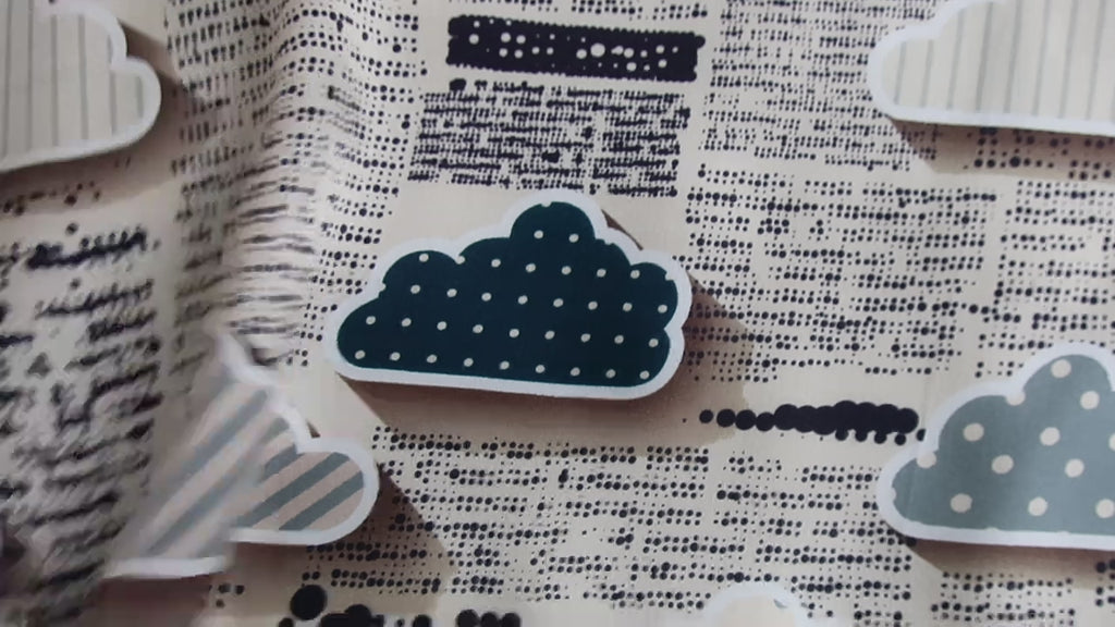 Natural Mulberry Silk Scarf – Blue White Teal Cloud Print Design – 53x53 cm