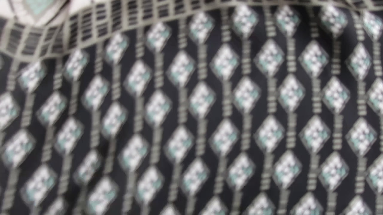 Natural Mulberry Silk Scarf – Black White Mint Geometric Design – 53x53 cm