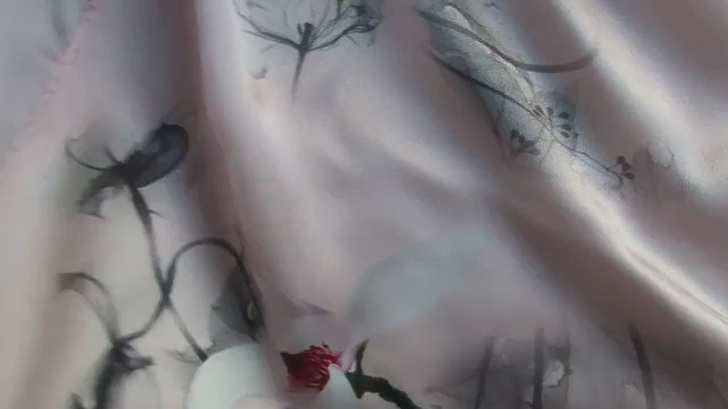 Natural Mulberry Silk Scarf – Pink Floral Print Romantic Botanical Design – 53x53 cm