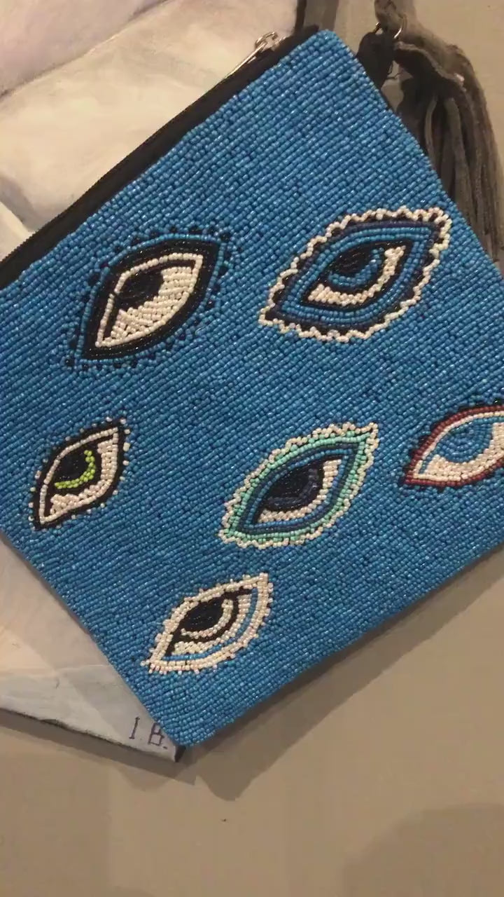Women's Evil Eye Bag Purse Handbag Boho Mini Crossbody Bag Beaded Clutch Bag Banjara Hippie Purse Good Luck Charm Evil Eye Protection
