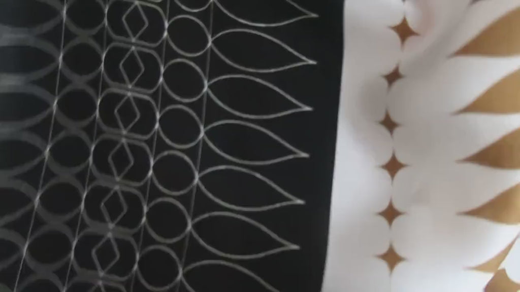 Natural Mulberry Silk Scarf – Black White Gold Geometric Design – 53x53 cm
