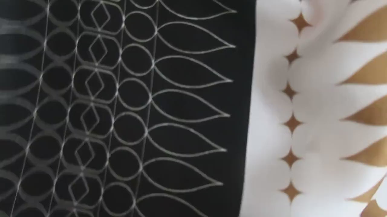 Natural Mulberry Silk Scarf – Black White Gold Geometric Design – 53x53 cm