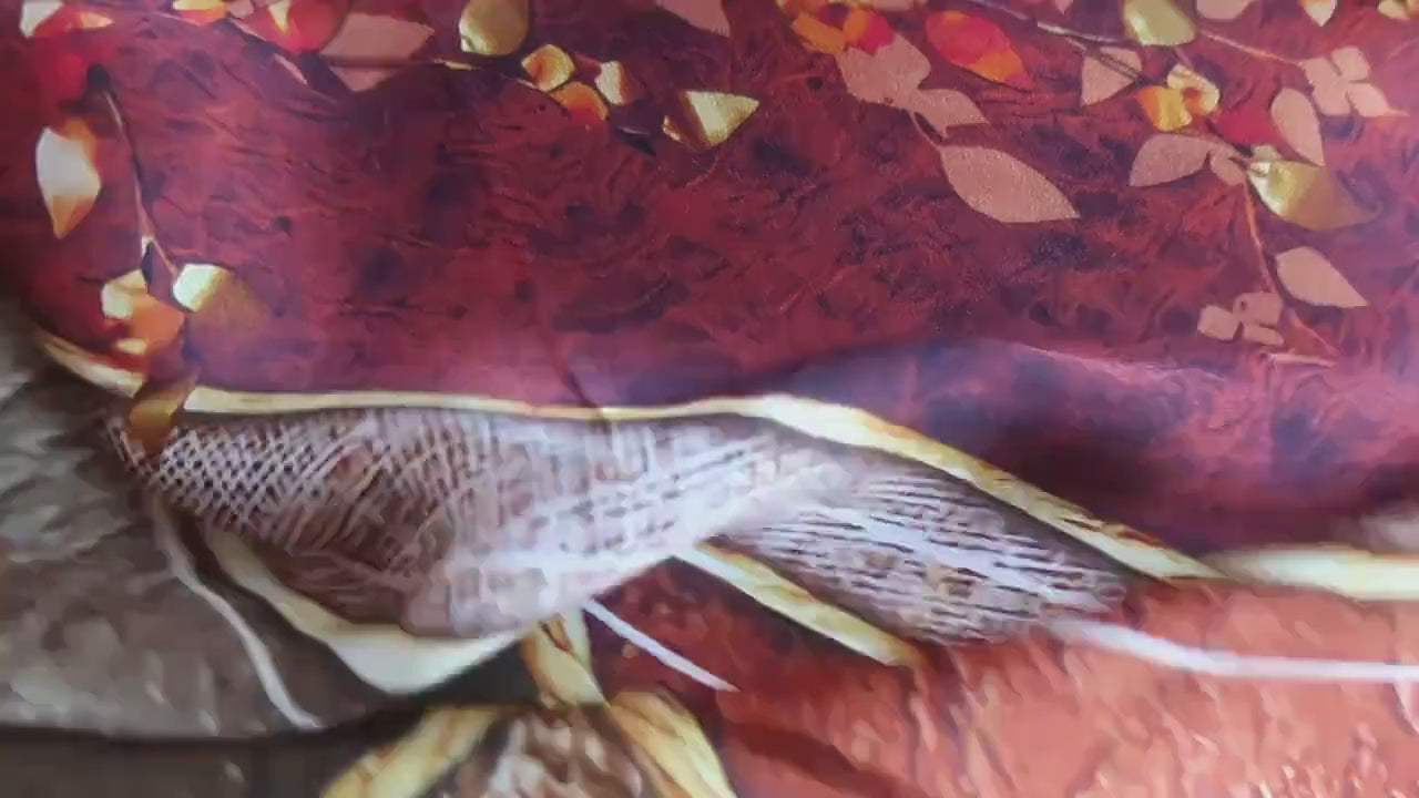 Natural Mulberry Silk Scarf – Brown Rust Abstract Design – 65x65 cm
