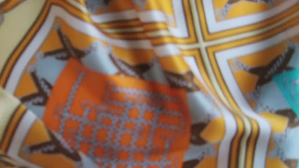 Mulberry Silk Square Scarf – Equestrian Chain Print Design – 65x65 cm