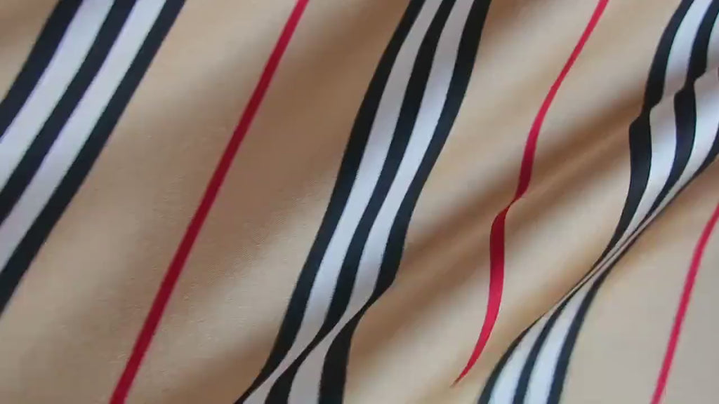 Natural Mulberry Silk Scarf – Beige Striped Print Minimalist Design – 53x53 cm