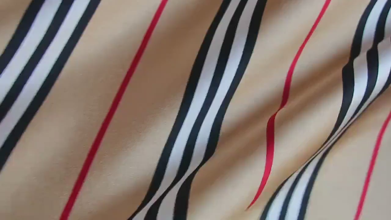 Natural Mulberry Silk Scarf – Beige Striped Print Minimalist Design – 53x53 cm