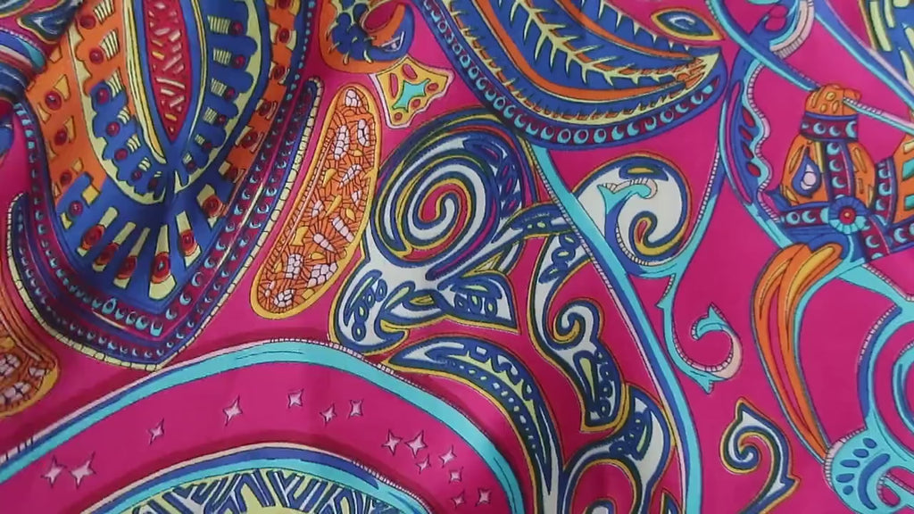 Silk Feel Square Scarf – Pink Blue Orange Artistic Pattern Design – 70x70 cm