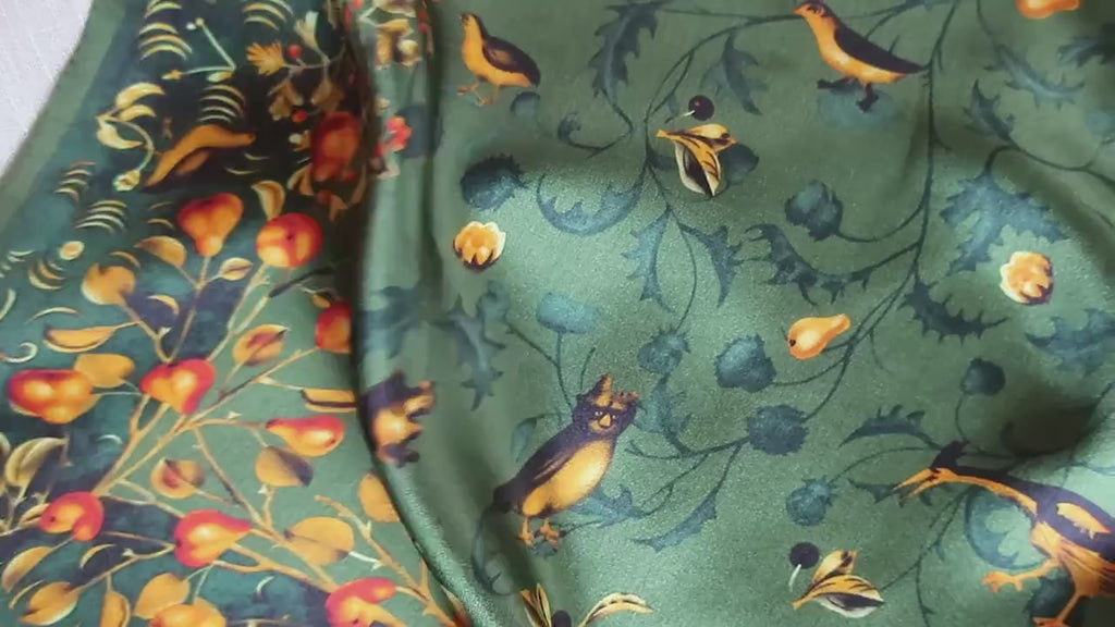 How to style green floral bird silk scarf - premium mulberry silk demonstration