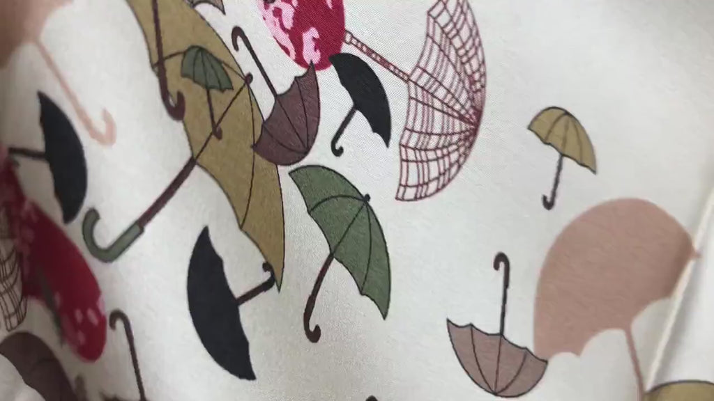 Natural Mulberry Silk Scarf – Colorful Umbrella Print Design – 53x53 cm