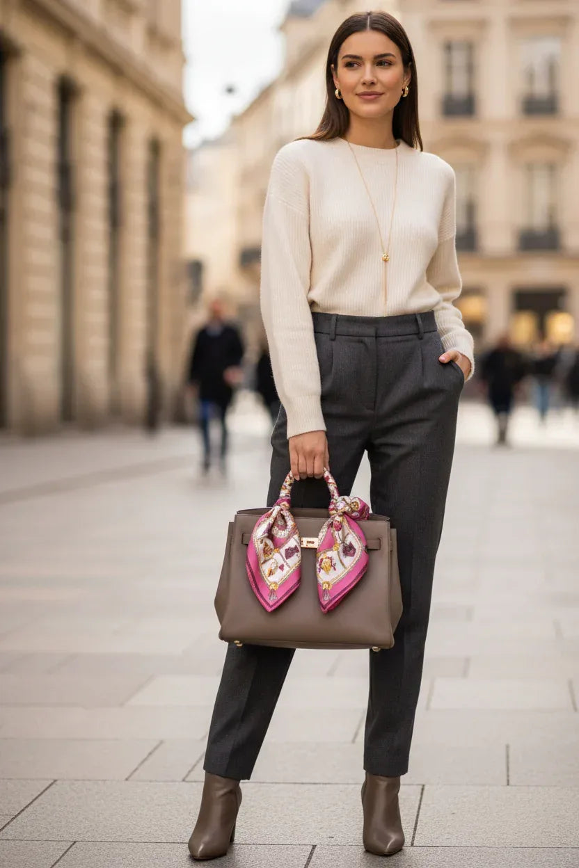 100% Mulberry Silk Square Scarf 53x53cm — Pink Chain & Medallion - Scarves4you