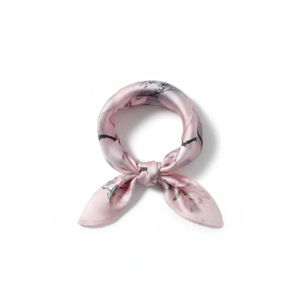 Silk Square Scarf 53×53 cm – Pink Floral Print | Romantic Botanical Design - Scarves4you