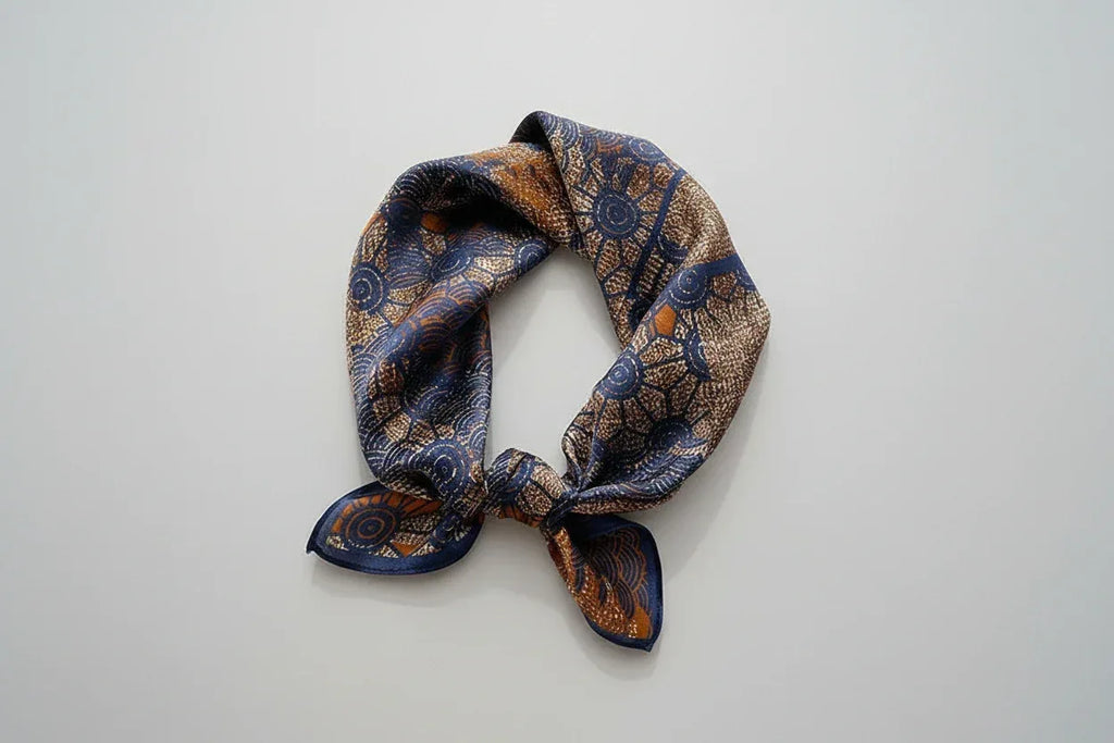 53x53 cm Mulberry Silk Scarf | Navy Blue Gold Geometric | Luxury Square Scarf | Women's & Men's Neckerchief - Scarves4you
