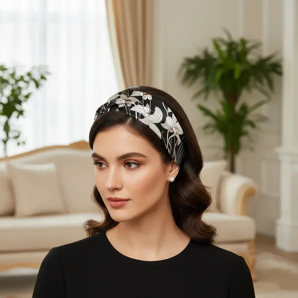 53x53 cm Mulberry Silk Orchid Scarf | Black & White | Luxury Square Scarf | Women's & Men's Neckerchief - Scarves4you