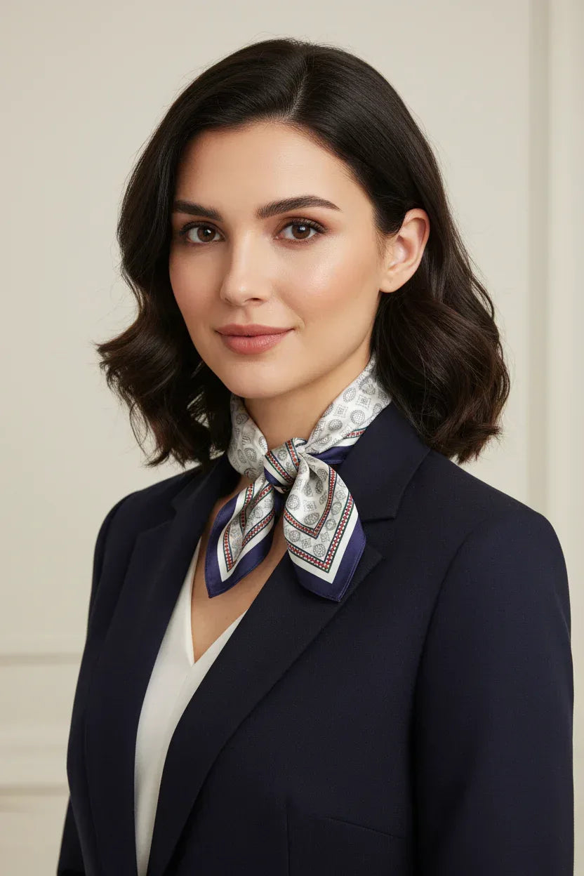 Silk Square Scarf 53×53 cm – Classic Geometric Print | Vintage Pattern Bandana - Scarves4you