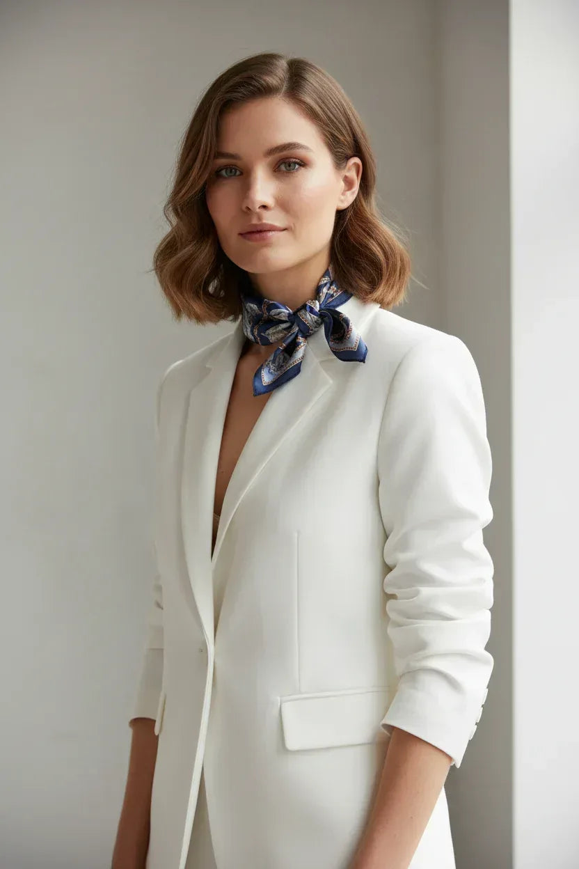 53x53 cm Mulberry Silk Horse Print Scarf | Navy Blue White | Luxury Square Scarf | Women's & Men's Neckerchief - Scarves4you