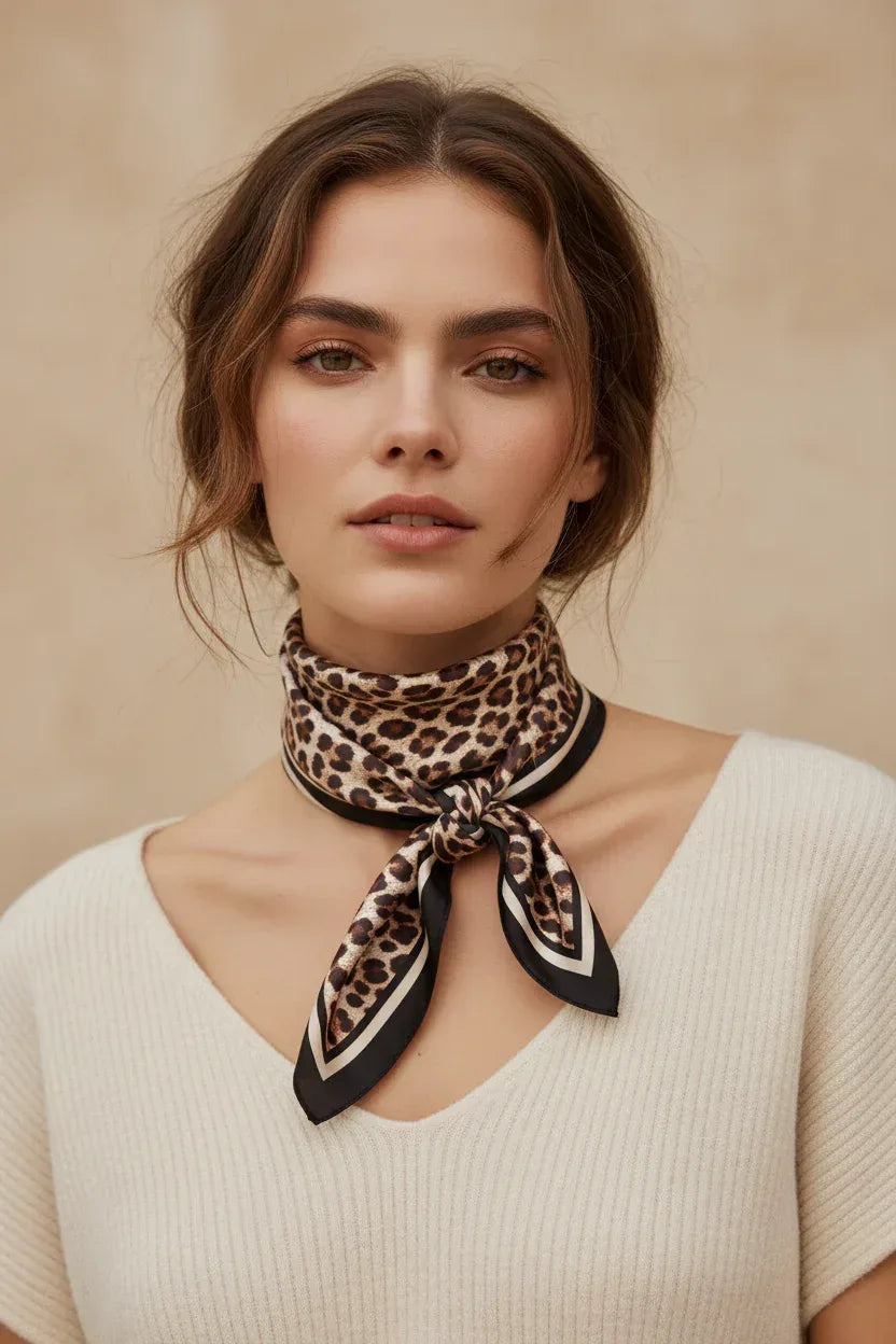 Silk Square Scarf 53×53 cm – Leopard Print | Animal Pattern Bandana - Scarves4you