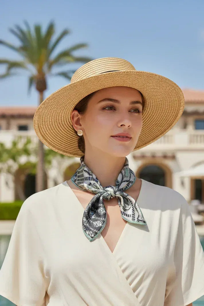 53x53 cm Mulberry Silk Geometric Scarf | Black White Mint | Luxury Square Scarf | Women's & Men's Neckerchief - Scarves4you