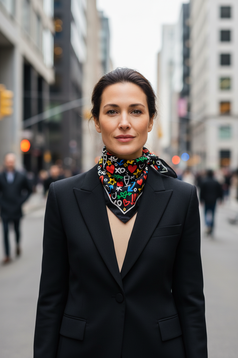 Square scarf around neck