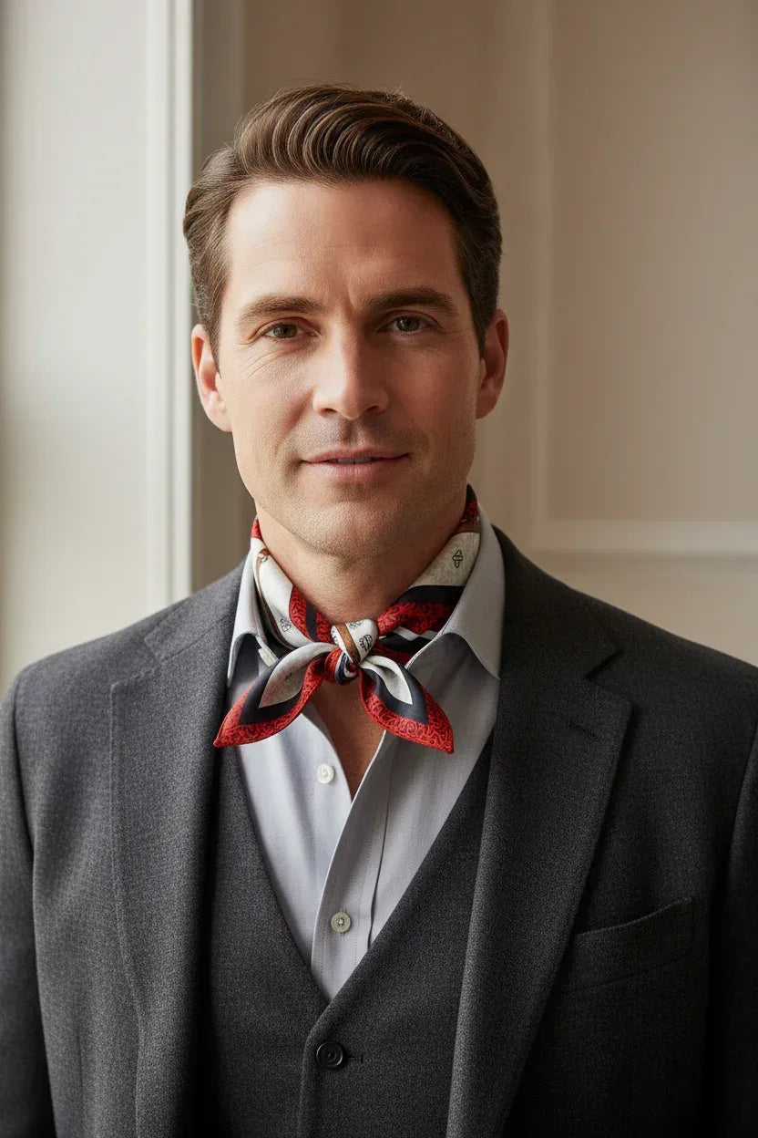 Silk Square Scarf 53×53 cm – Red Geometric Stripe Print | Luxury Bandana - Scarves4you