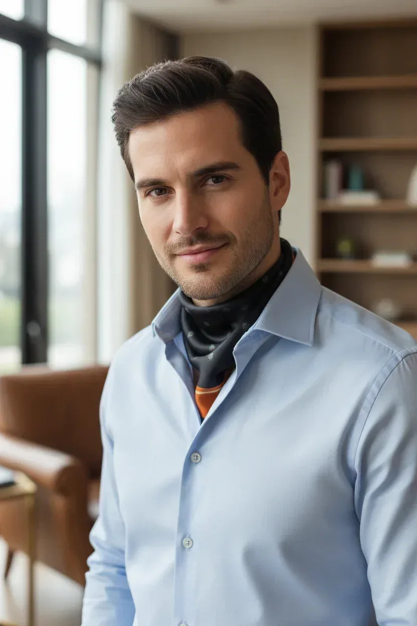 53x53 cm Mulberry Silk Scarf | Black Floral with Rust Border | Luxury Square Scarf | Women's & Men's Neckerchief - Scarves4you