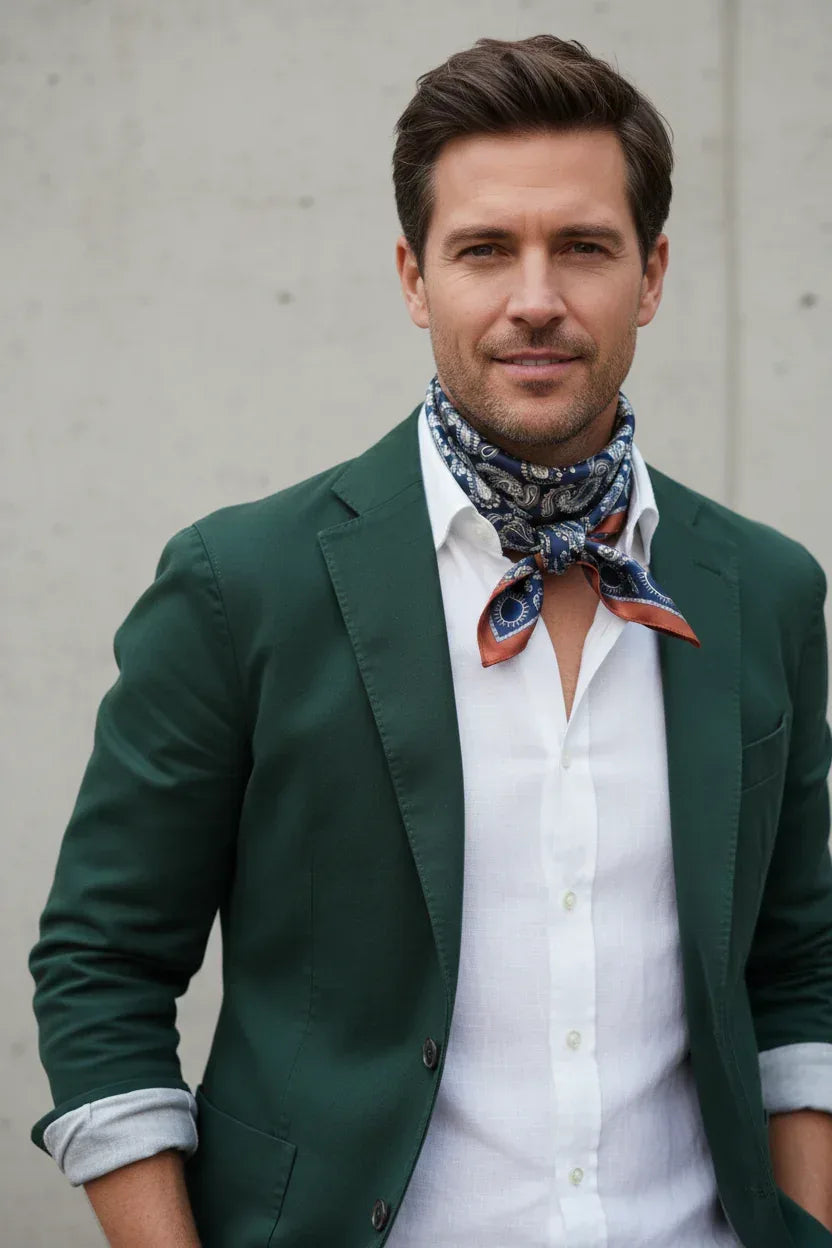 53x53 cm Mulberry Silk Paisley Scarf | Navy Blue | Luxury Square Scarf | Women's & Men's Neckerchief - Scarves4you